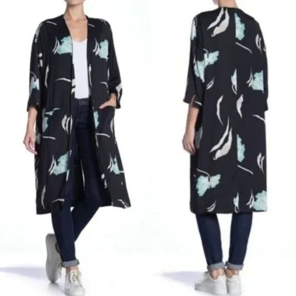 NWT 1.STATE Twilight Satin Leaf Duster Kimono L - Picture 9 of 9